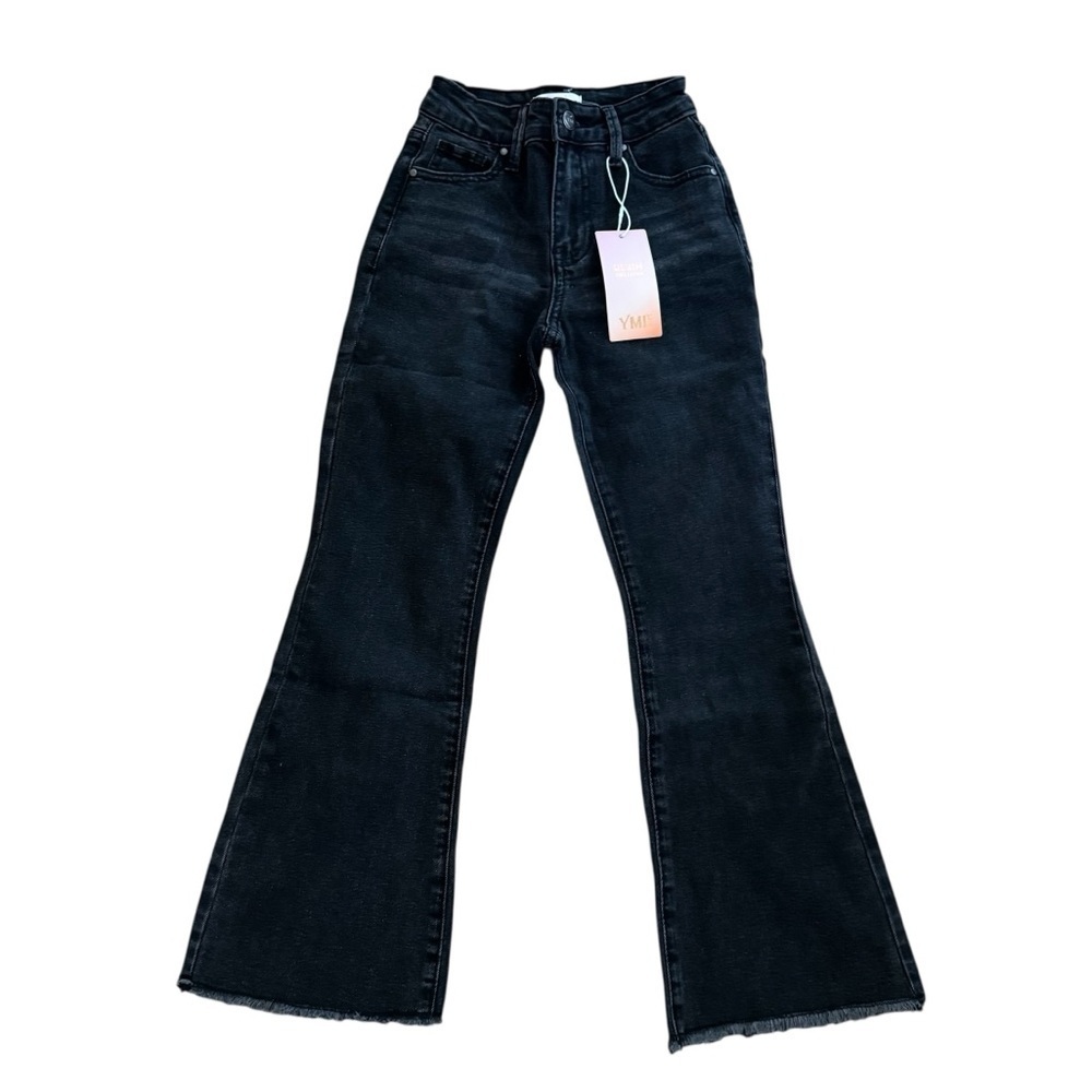 Ymi Girl Black Denim Jeans Bootcut Raw Hem Girls 7 NWT